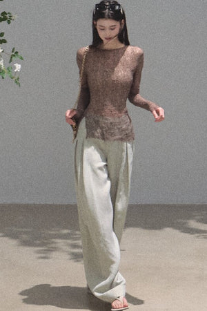 Gold Silk Linen Wide-Leg Pants
