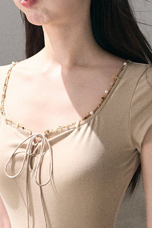 Gold-Spattered Lyocell Knit Dress