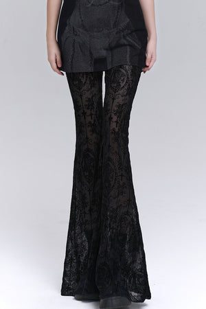 Gothic Black Lace Flared Pants