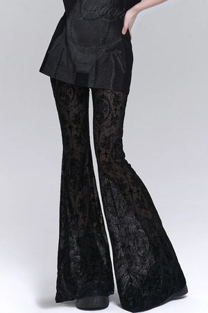 Gothic Black Lace Flared Pants