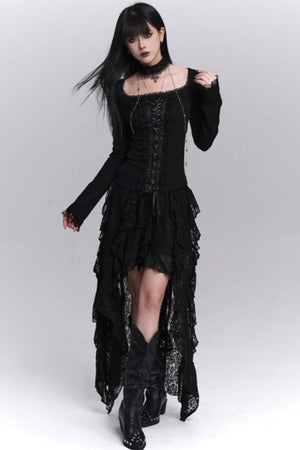 Gothic Black Slim Long Sleeve Top