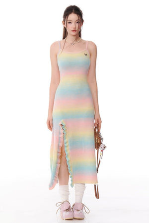 Gradient Contrast Slit Knit Dress