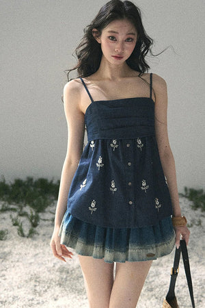 Gradient Denim A-Line Skirt