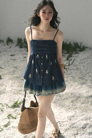 Gradient Denim A-Line Skirt