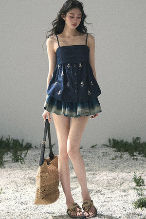Gradient Denim A-Line Skirt
