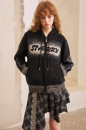 Gradient Jacquard Black Knit Jacket