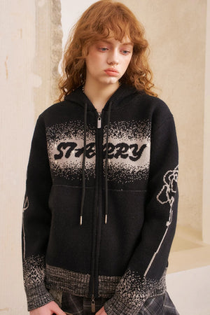 Gradient Jacquard Black Knit Jacket
