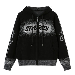 Gradient Jacquard Black Knit Jacket