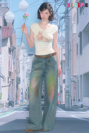 Gradient Rainbow Denim Pants