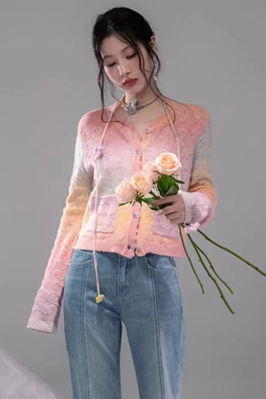 Gradient Rainbow Wool Cardigan