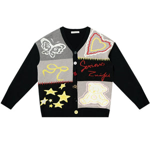 Graffiti Contrast V-Neck Cardigan