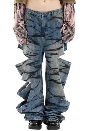 Graffiti Layered Distressed Jeans