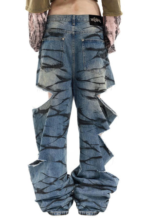 Graffiti Layered Distressed Jeans