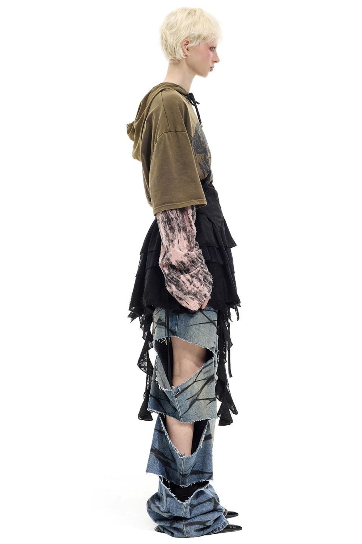 Graffiti Layered Distressed Jeans