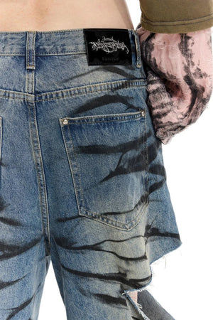 Graffiti Layered Distressed Jeans