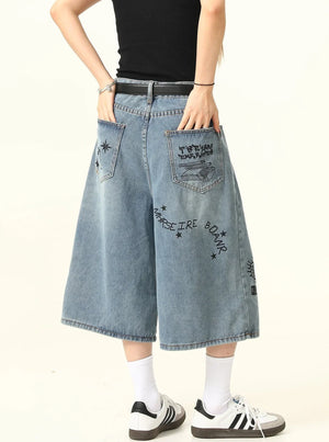 Graffiti Letter Denim Shorts Pants