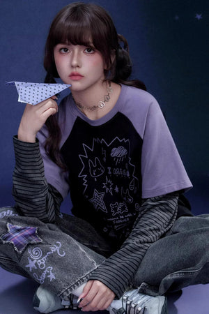 Graffiti Print Two-Piece T-Shirt Set-Up