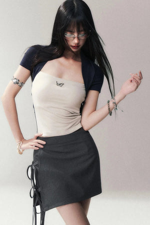 Gray A-Line Tie-Up Skirt Pants
