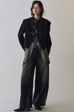 Gray Black Straight Leg Jeans Pants