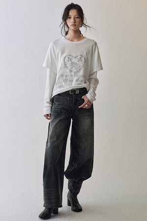 Gray Black Straight Leg Jeans Pants
