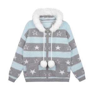 Gray-Blue Striped Star Sweater