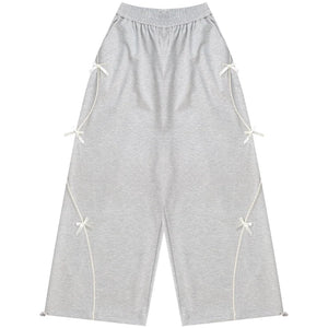 Gray Bow Wide-Leg Sweatpants