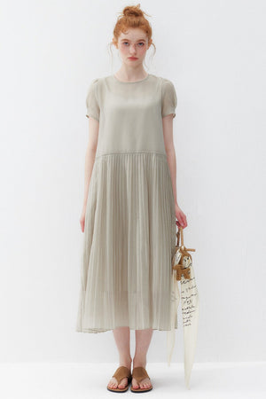 Gray Camisole and Pleated Long Dress Set