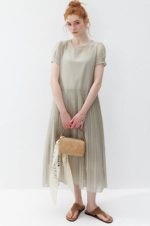 Gray Camisole and Pleated Long Dress Set