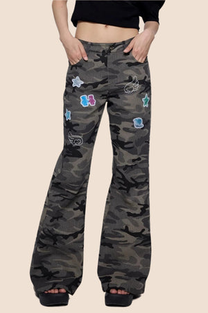 Gray Camouflage Flare Jeans