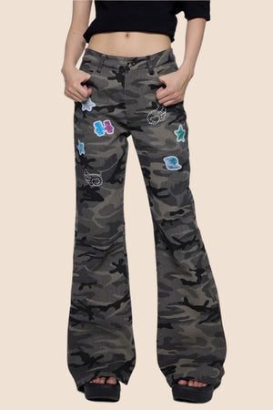 Gray Camouflage Flare Jeans