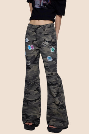 Gray Camouflage Flare Jeans