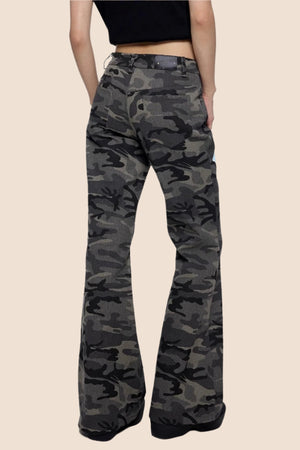 Gray Camouflage Flare Jeans