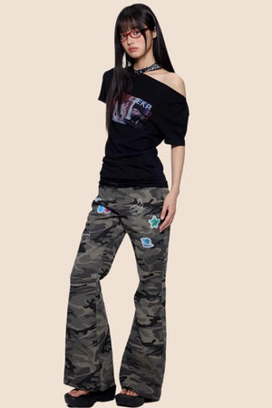 Gray Camouflage Flare Jeans