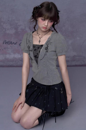 Gray Cross Hooded Top