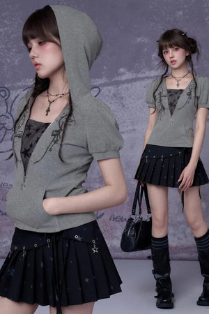Gray Cross Hooded Top