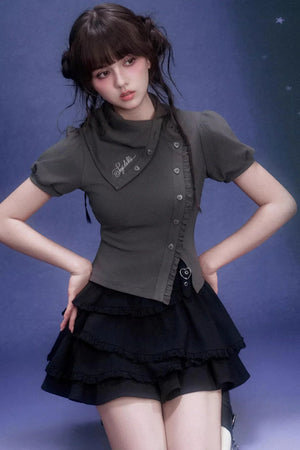 Gray Diagonal Placket T-Shirt