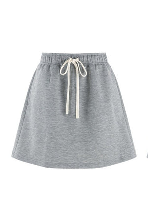 Gray Doll Collar Short-Sleeve Top and Skirt Set-Up