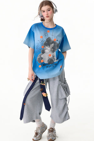 Gray Drawstring Pocket Wide Leg Sweatpants