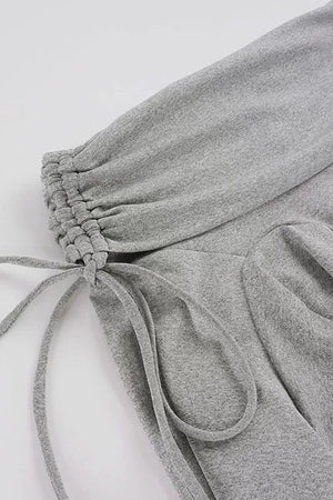 Gray Drawstring Ruffle Hem Skirt