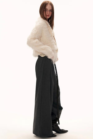Gray Fleece Wide-Leg Pants