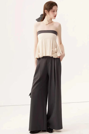 Gray High-Waisted Suit Pants