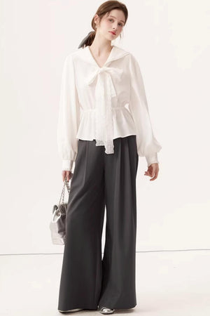 Gray High-Waisted Suit Pants