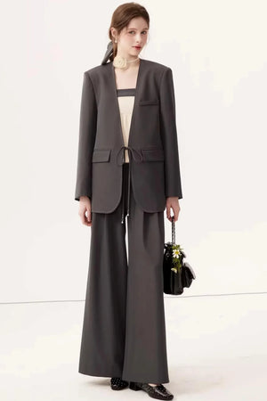 Gray High-Waisted Suit Pants