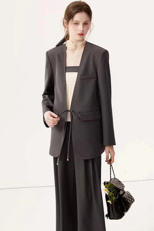 Gray High-Waisted Suit Pants
