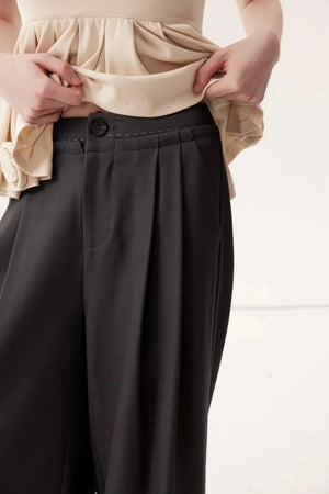 Gray High-Waisted Suit Pants