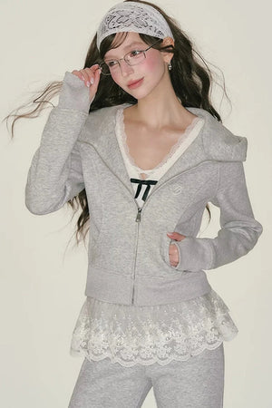 Gray Hooded Jacket Trousers Set-Up