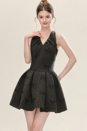 Gray Jacquard Sleeveless Dress