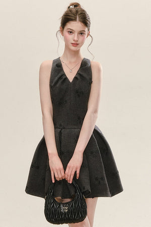 Gray Jacquard Sleeveless Dress