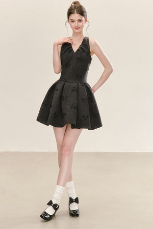 Gray Jacquard Sleeveless Dress