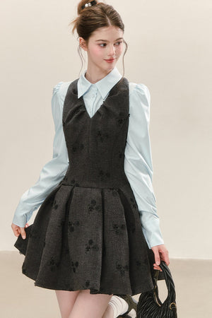 Gray Jacquard Sleeveless Dress